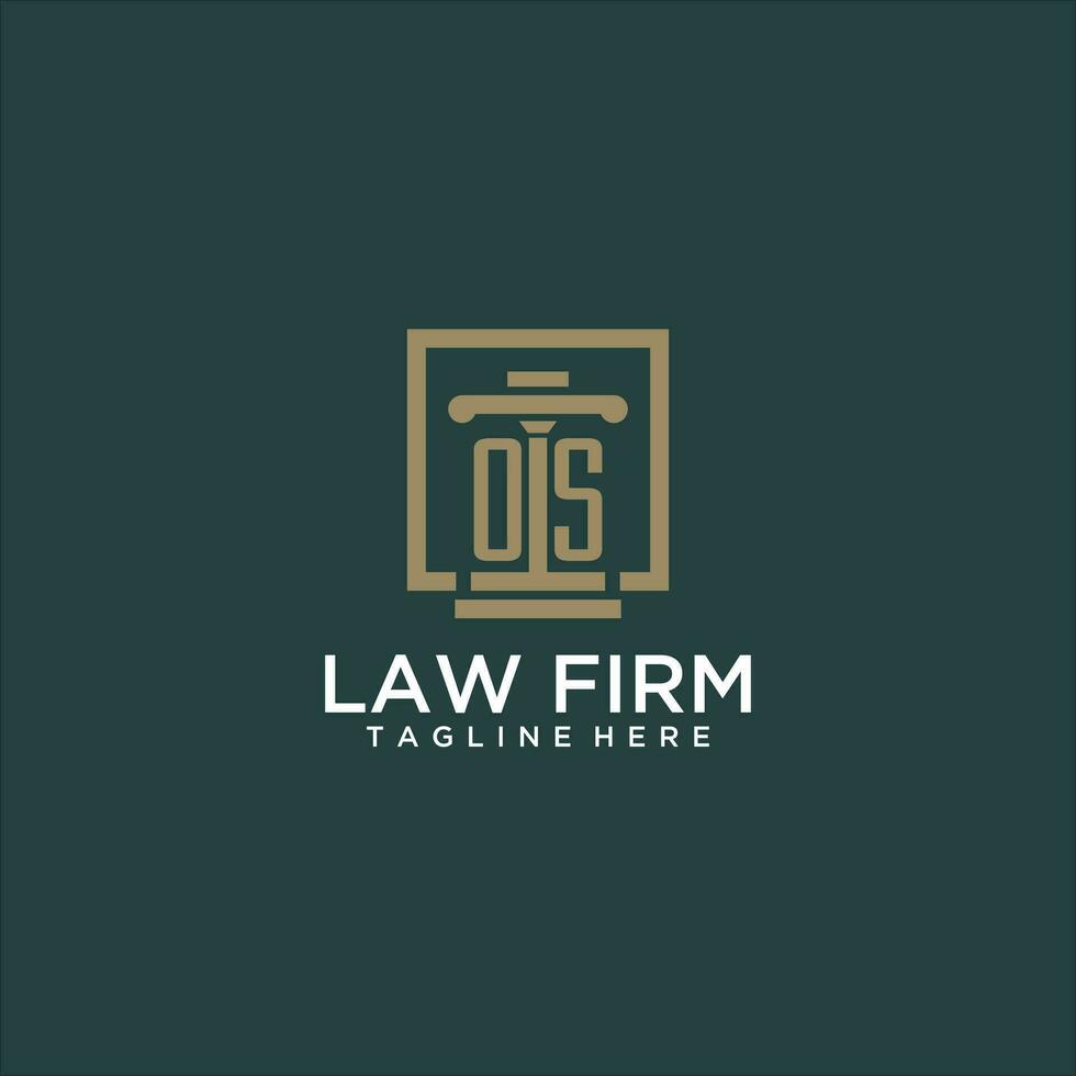 OS initial monogram logo for lawfirm with pillar design in creative square vector
