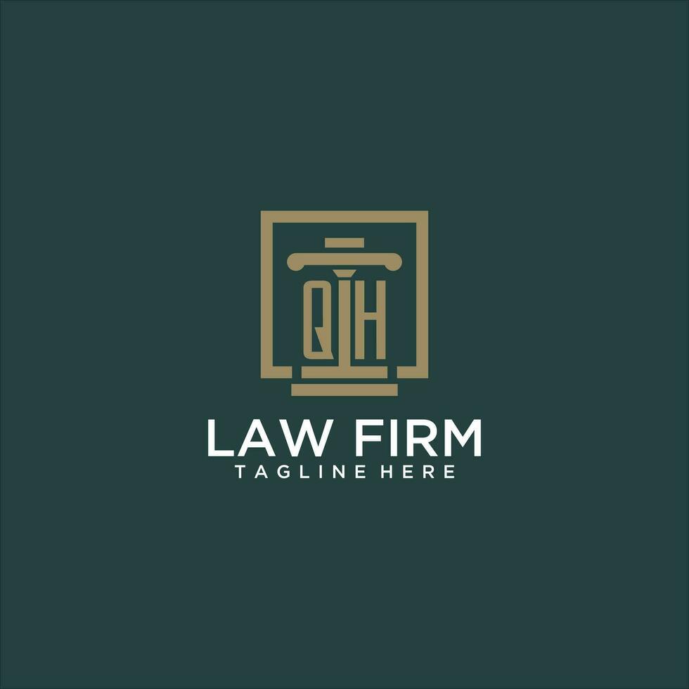 QH initial monogram logo for lawfirm with pillar design in creative square vector