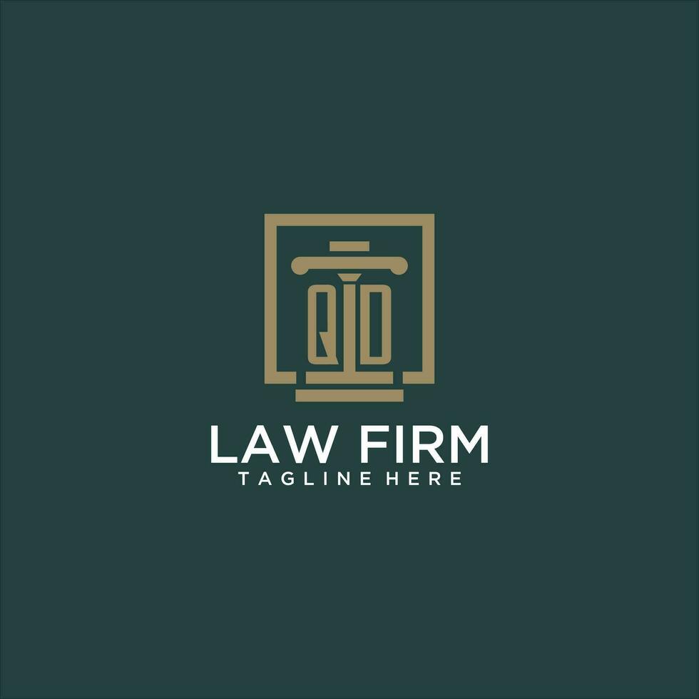 QD initial monogram logo for lawfirm with pillar design in creative square vector