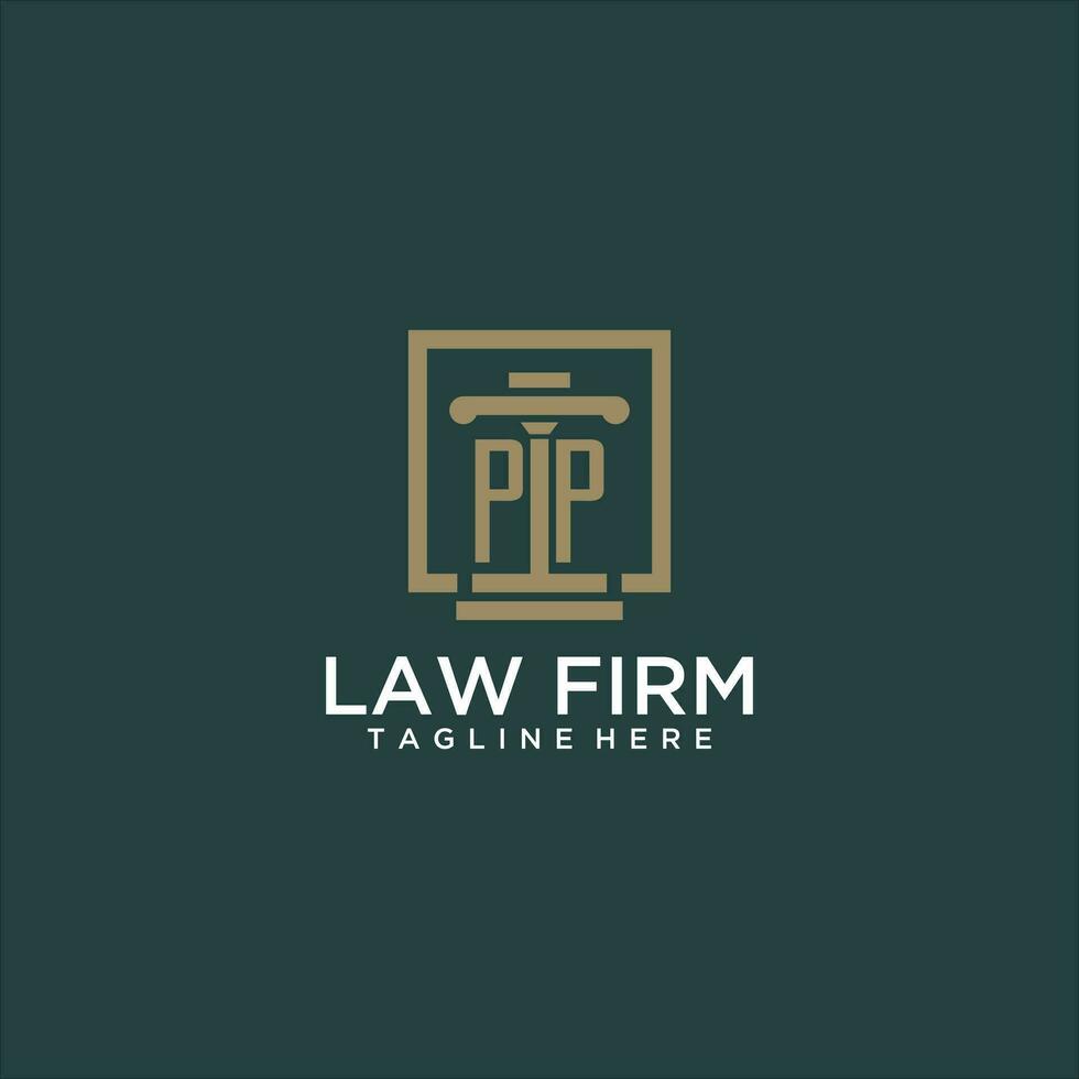 PP initial monogram logo for lawfirm with pillar design in creative square vector