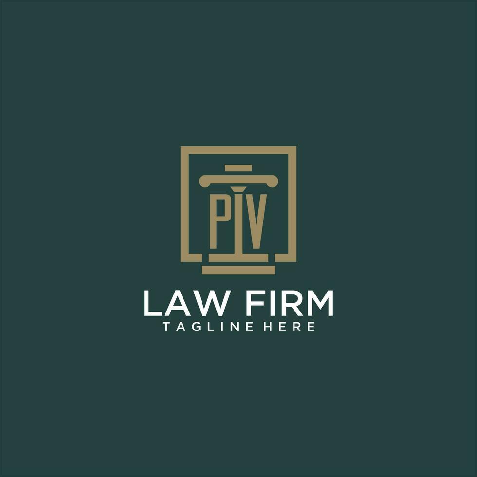 PV initial monogram logo for lawfirm with pillar design in creative square vector