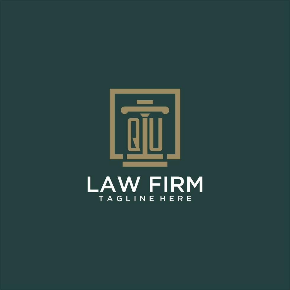 QU initial monogram logo for lawfirm with pillar design in creative square vector