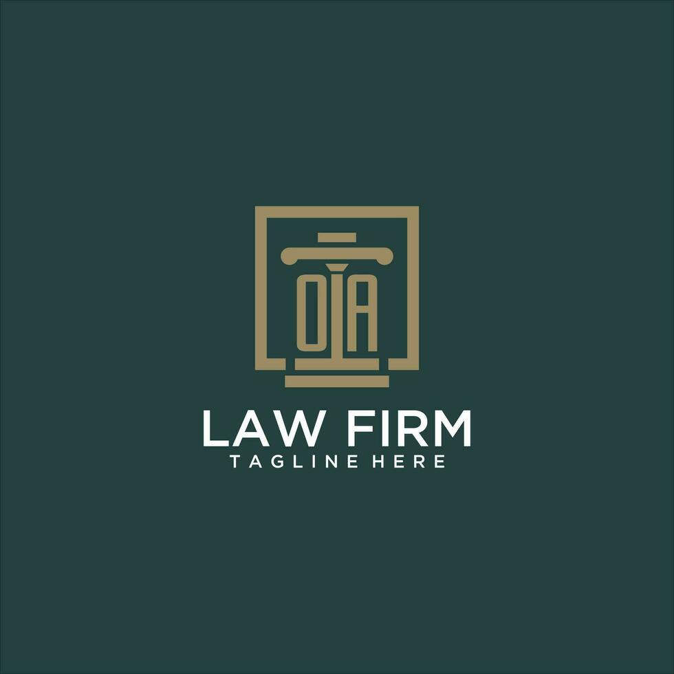 OA initial monogram logo for lawfirm with pillar design in creative square vector