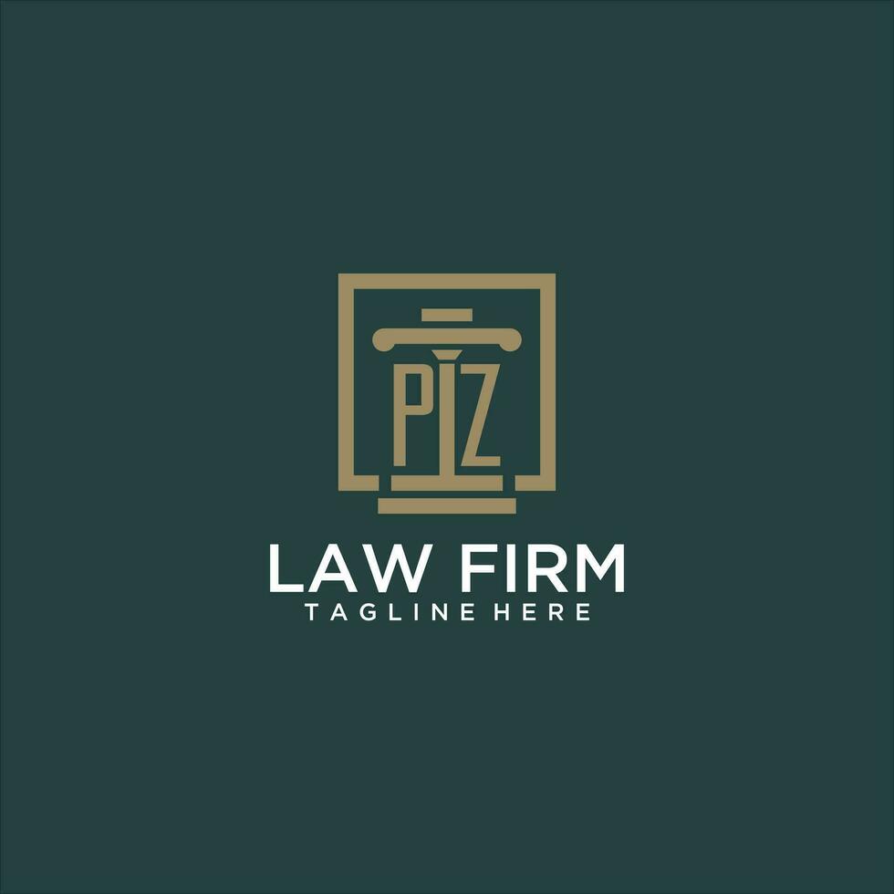 PZ initial monogram logo for lawfirm with pillar design in creative square vector