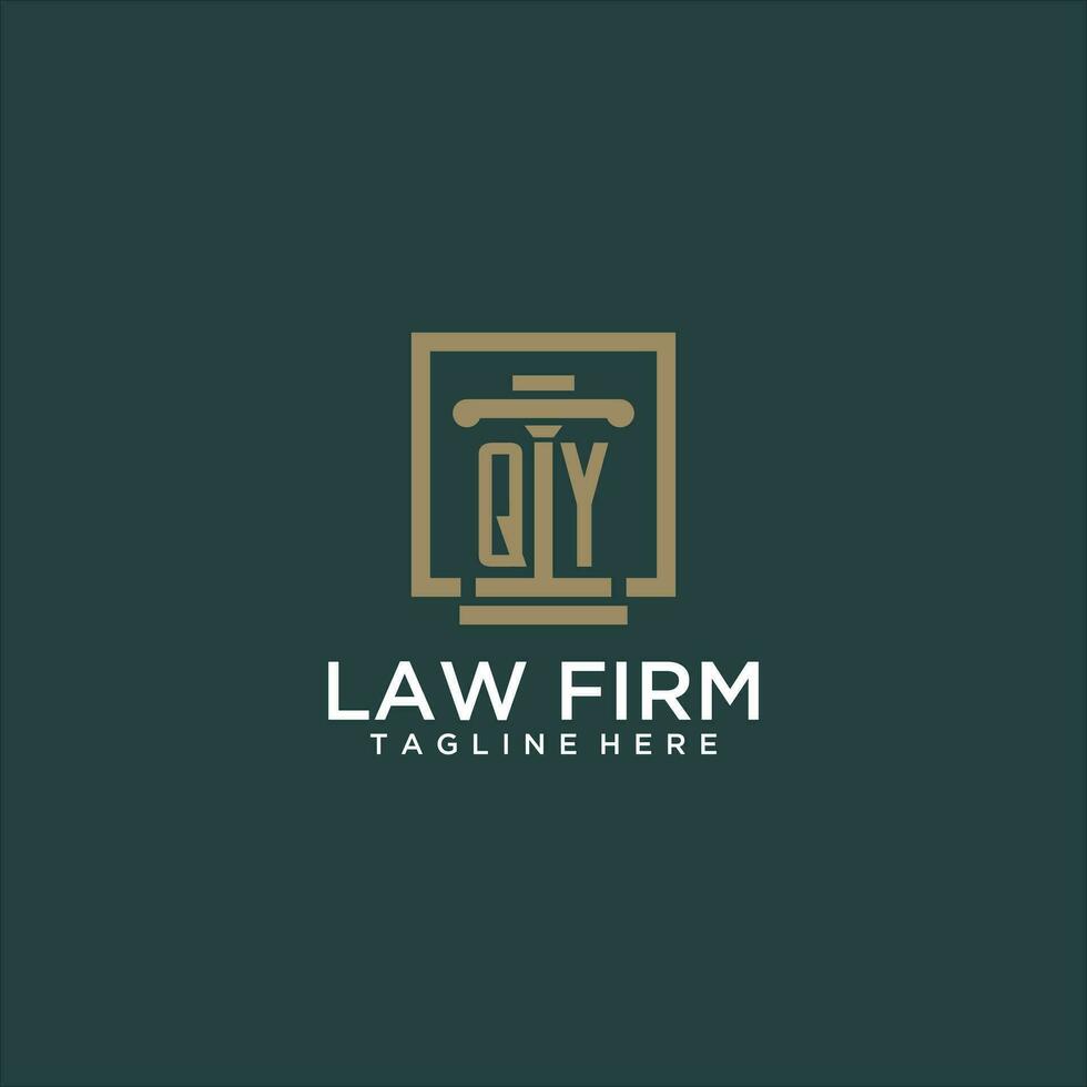 QY initial monogram logo for lawfirm with pillar design in creative square vector