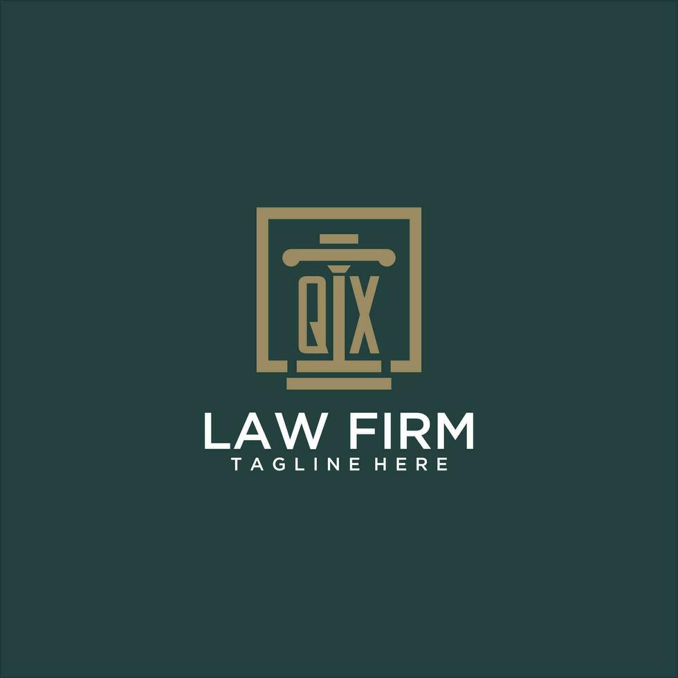 QX initial monogram logo for lawfirm with pillar design in creative square vector