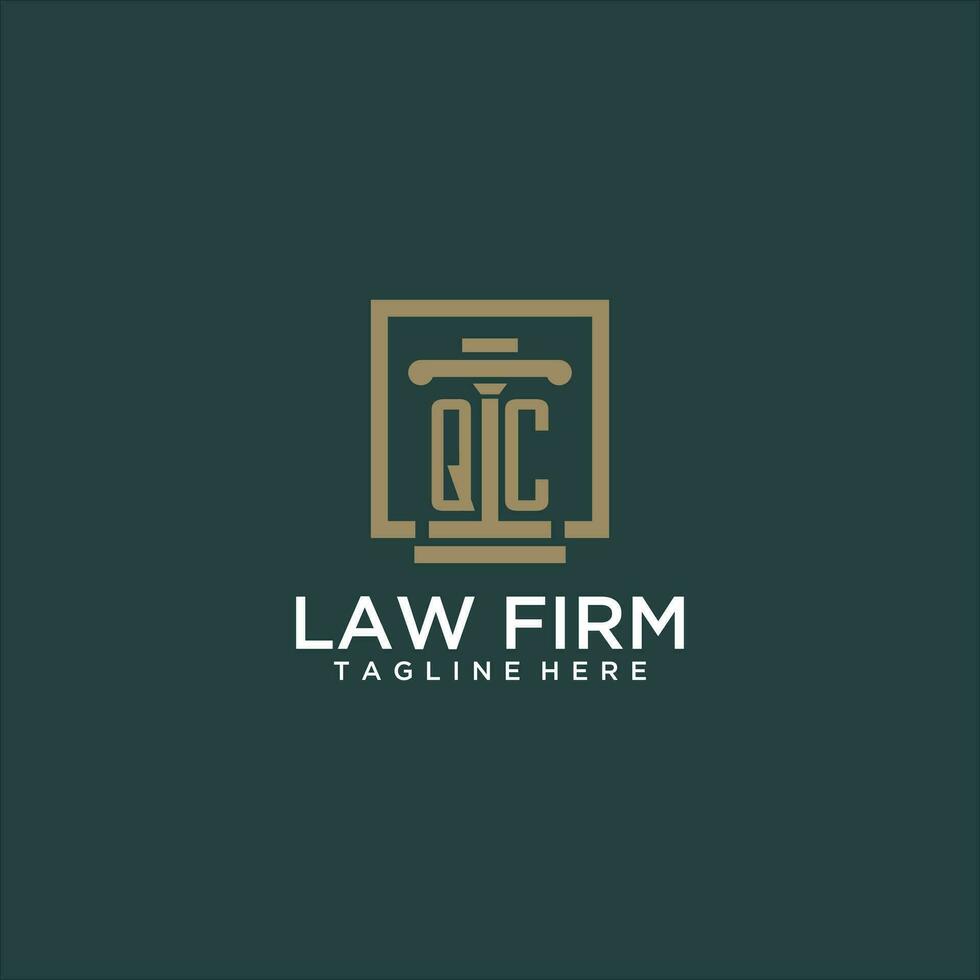 QC initial monogram logo for lawfirm with pillar design in creative square vector