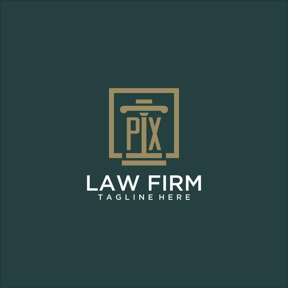 PX initial monogram logo for lawfirm with pillar design in creative square vector