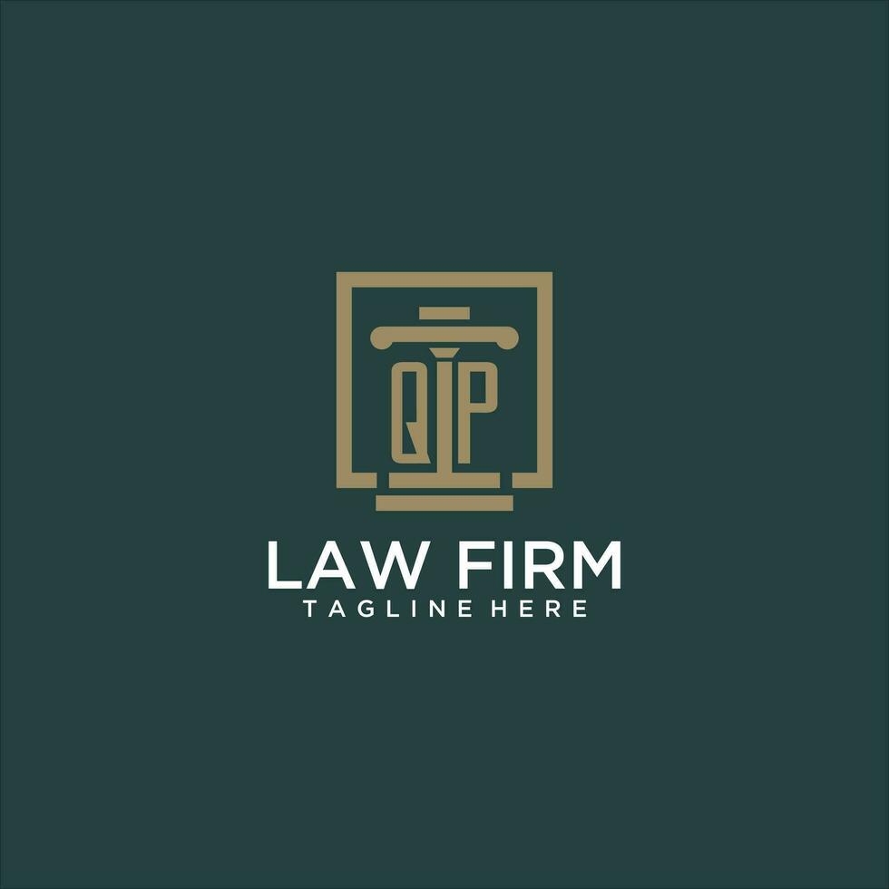 QP initial monogram logo for lawfirm with pillar design in creative square vector