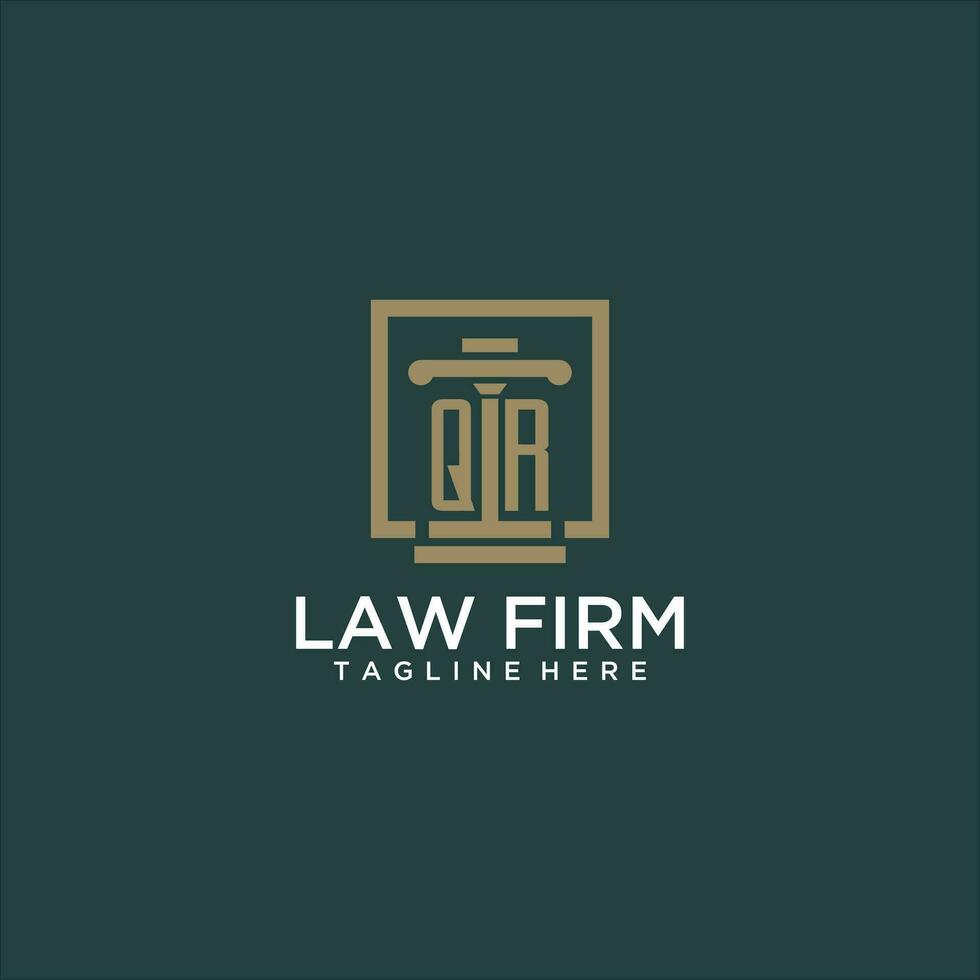 QR initial monogram logo for lawfirm with pillar design in creative square vector