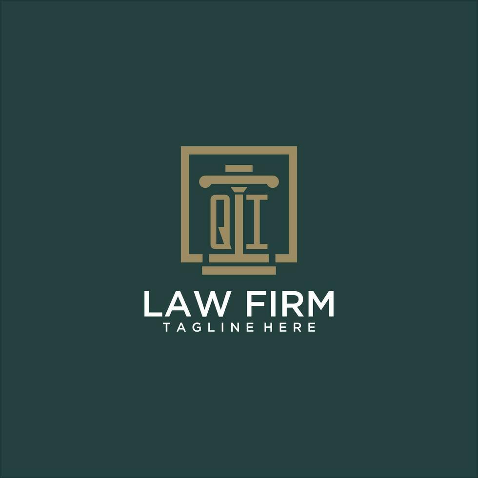 QI initial monogram logo for lawfirm with pillar design in creative square vector