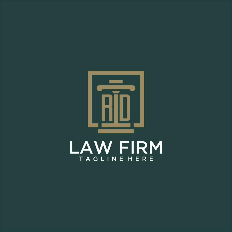 RD initial monogram logo for lawfirm with pillar design in creative square vector