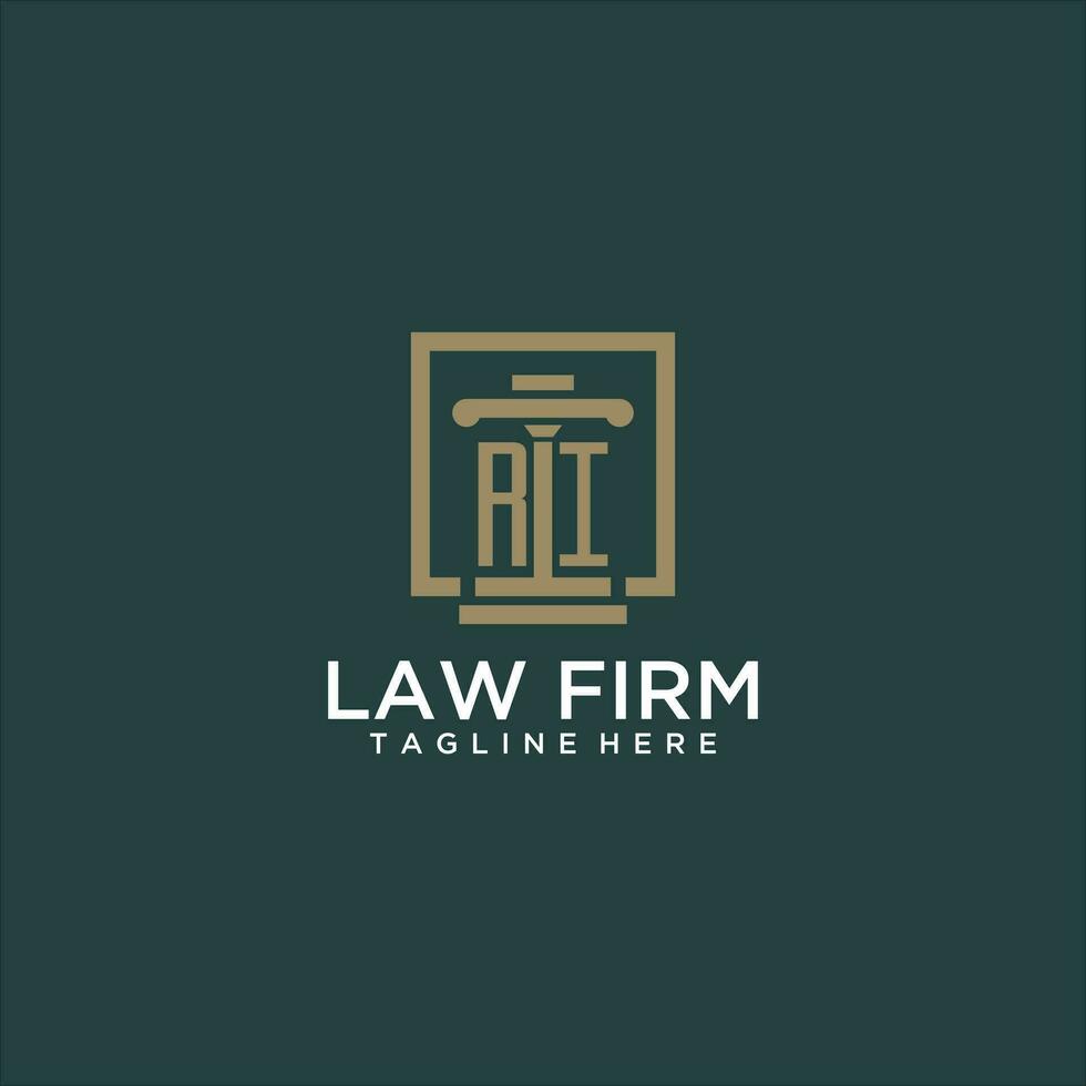 RI initial monogram logo for lawfirm with pillar design in creative square vector