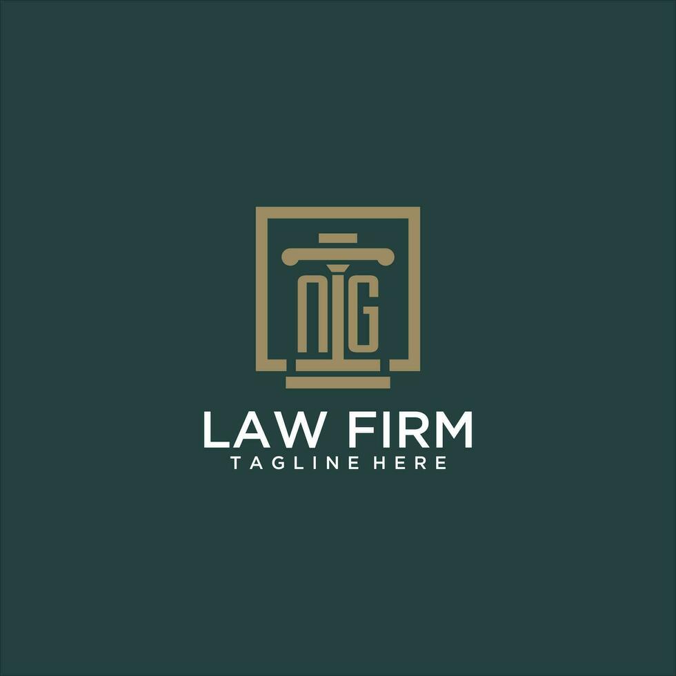 NG initial monogram logo for lawfirm with pillar design in creative square vector