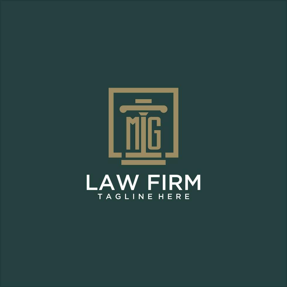 MG initial monogram logo for lawfirm with pillar design in creative square vector