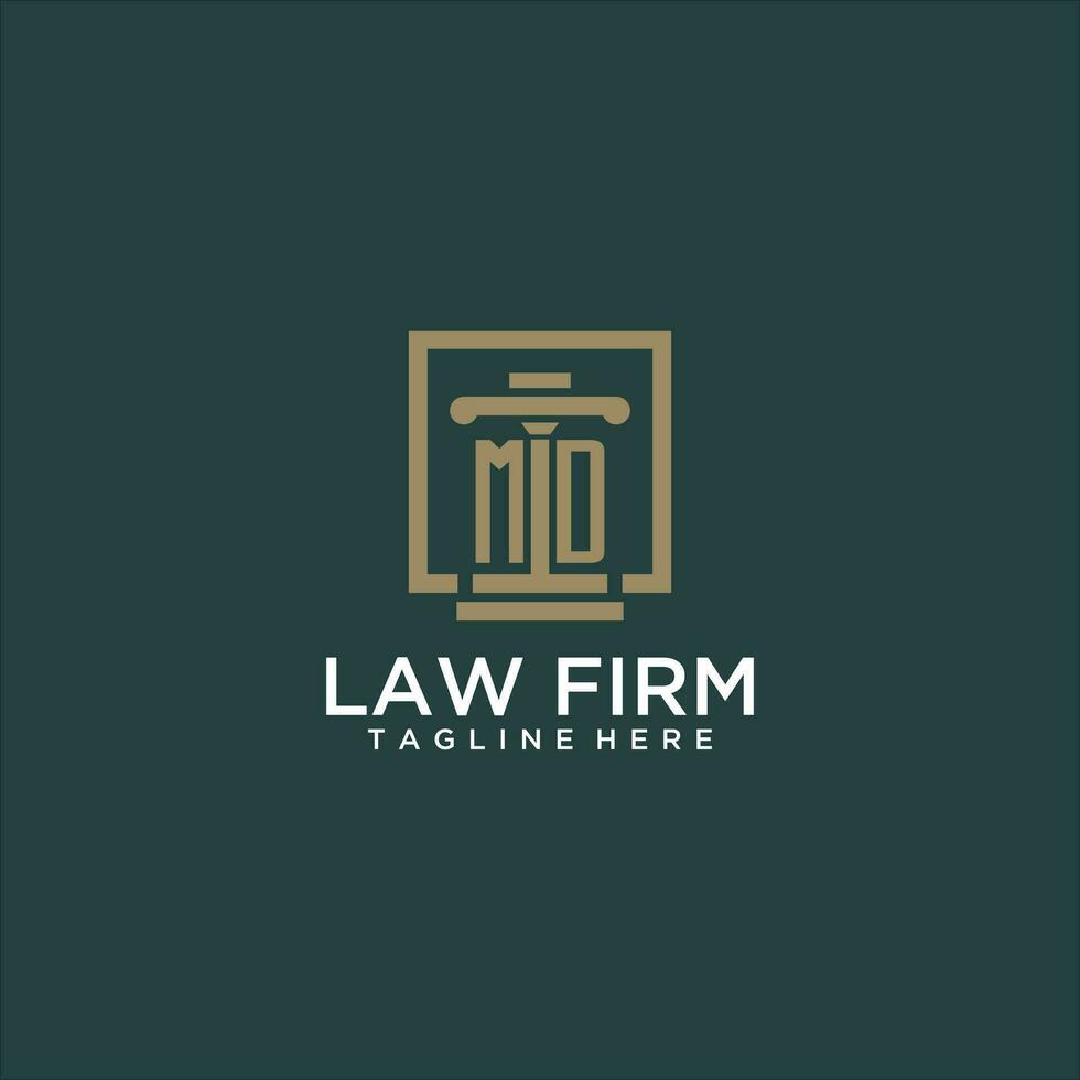 MD initial monogram logo for lawfirm with pillar design in creative square vector