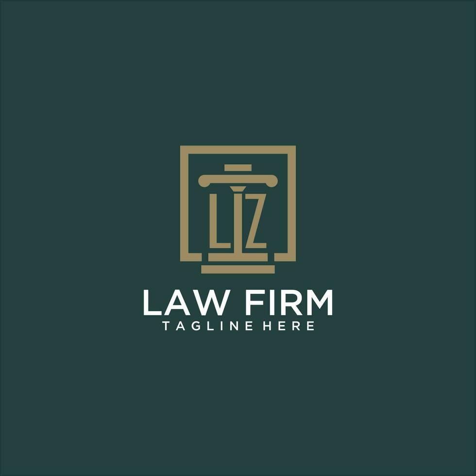 LZ initial monogram logo for lawfirm with pillar design in creative square vector