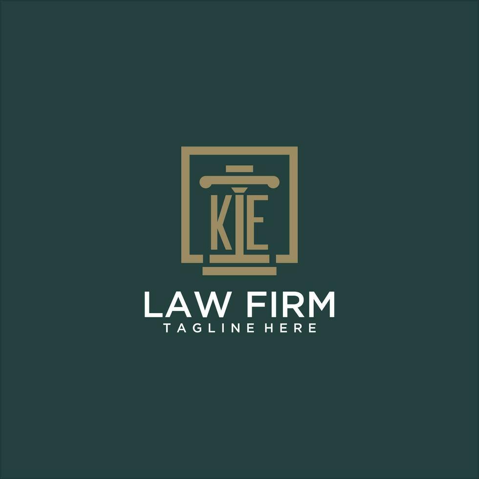KE initial monogram logo for lawfirm with pillar design in creative square vector