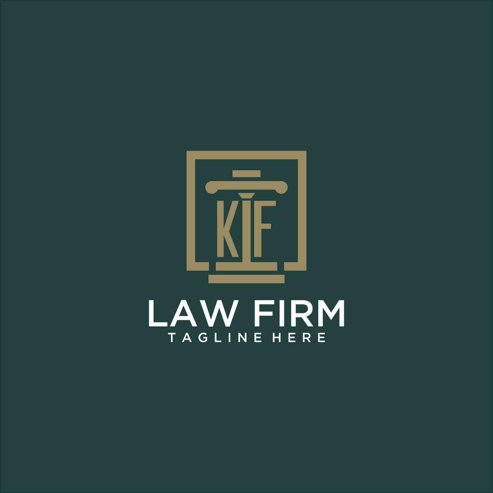 KF initial monogram logo for lawfirm with pillar design in creative square vector