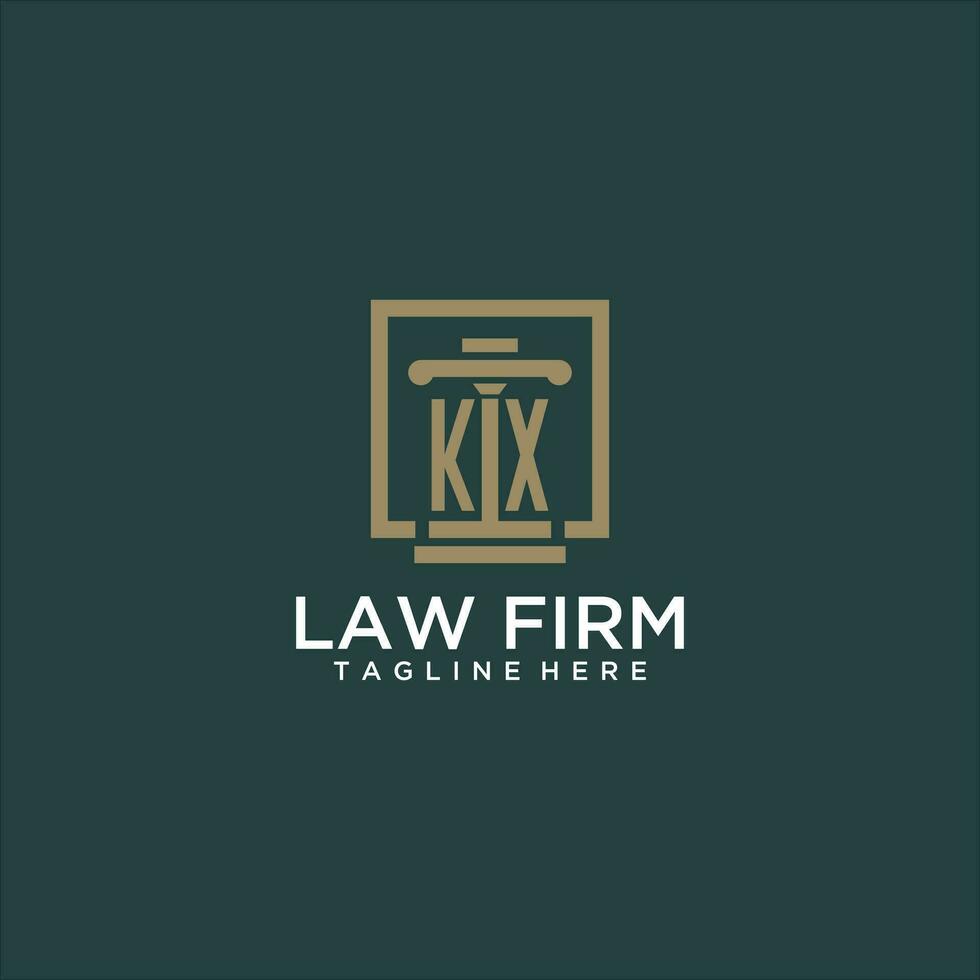 KX initial monogram logo for lawfirm with pillar design in creative square vector