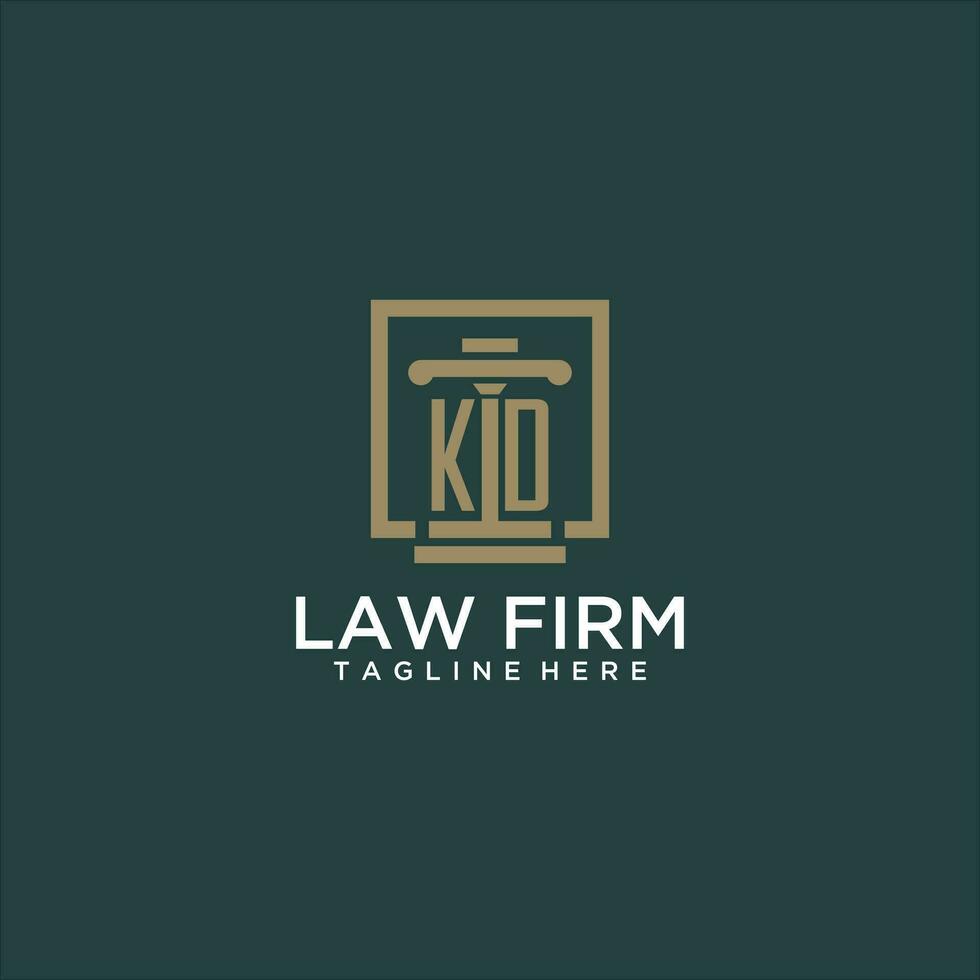 KD initial monogram logo for lawfirm with pillar design in creative square vector