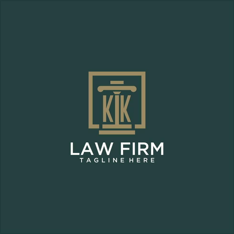 KK initial monogram logo for lawfirm with pillar design in creative square vector
