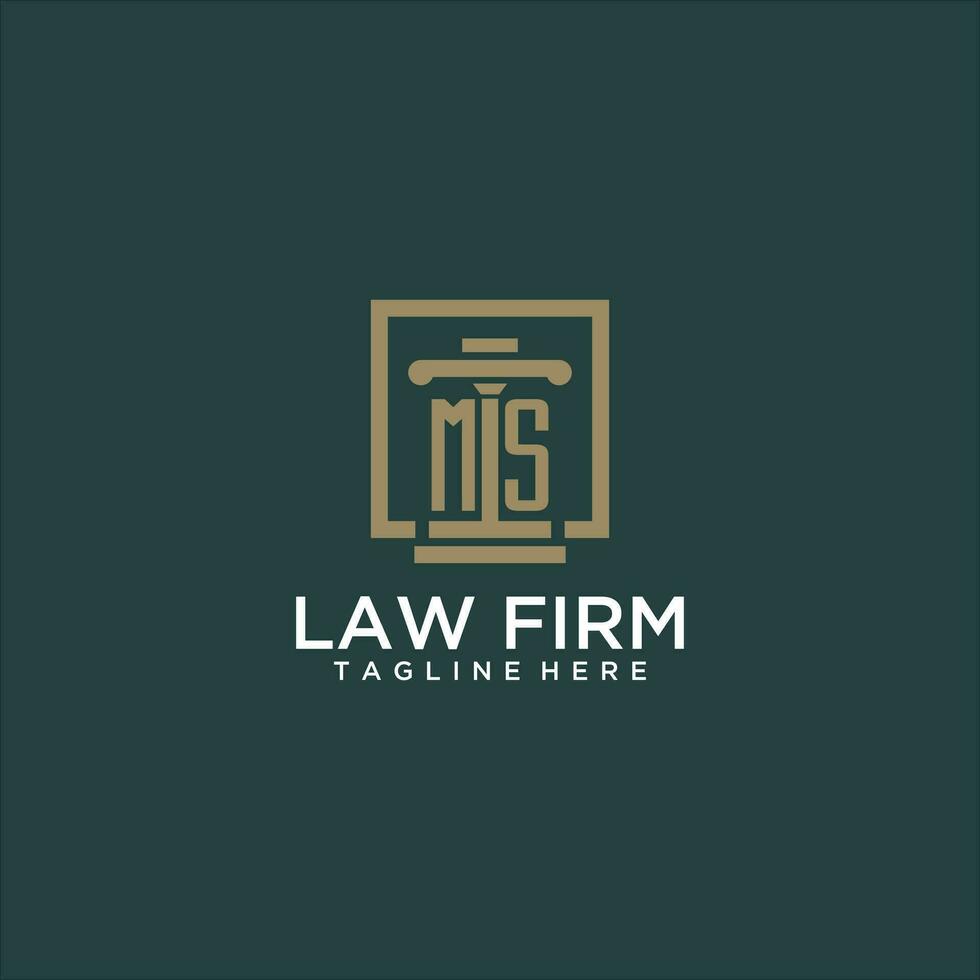 MS initial monogram logo for lawfirm with pillar design in creative square vector