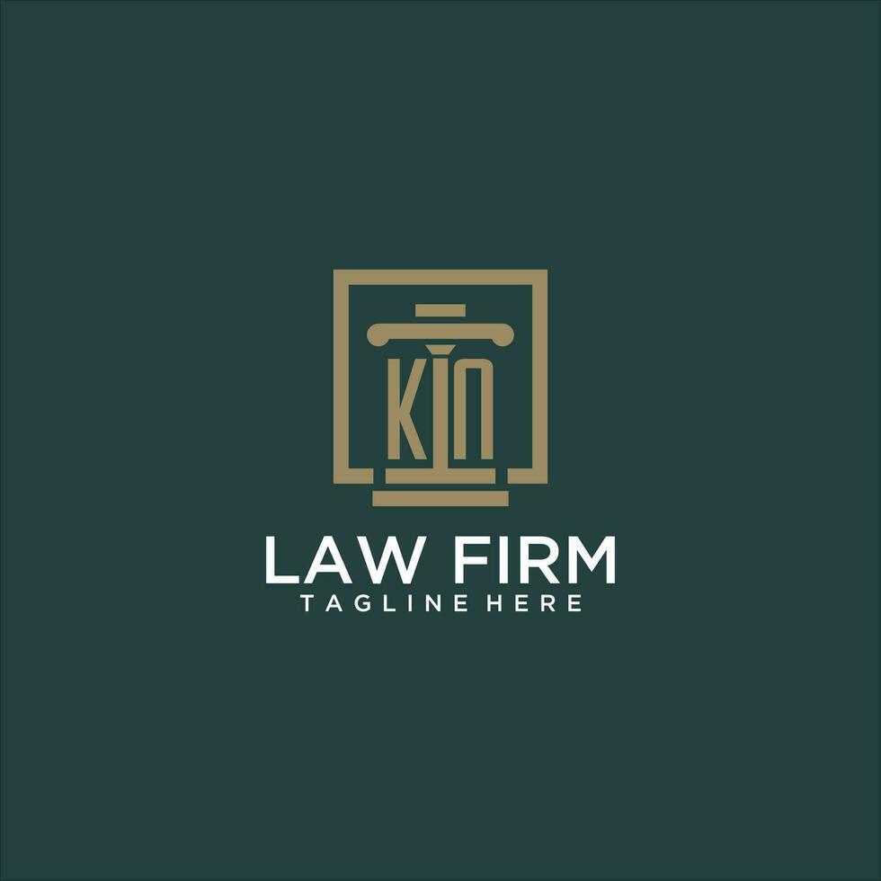 KN initial monogram logo for lawfirm with pillar design in creative square vector