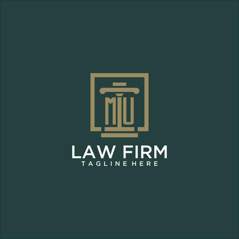 MU initial monogram logo for lawfirm with pillar design in creative square vector