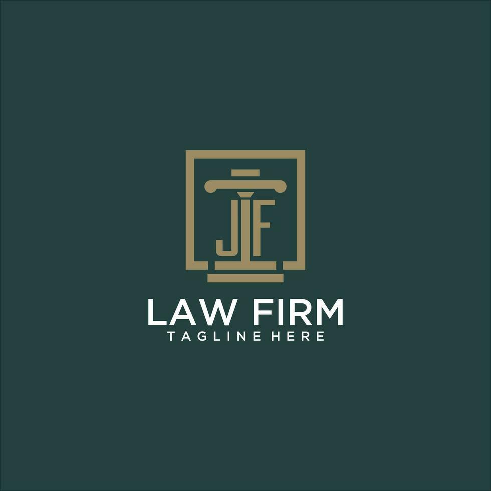 JF initial monogram logo for lawfirm with pillar design in creative square vector