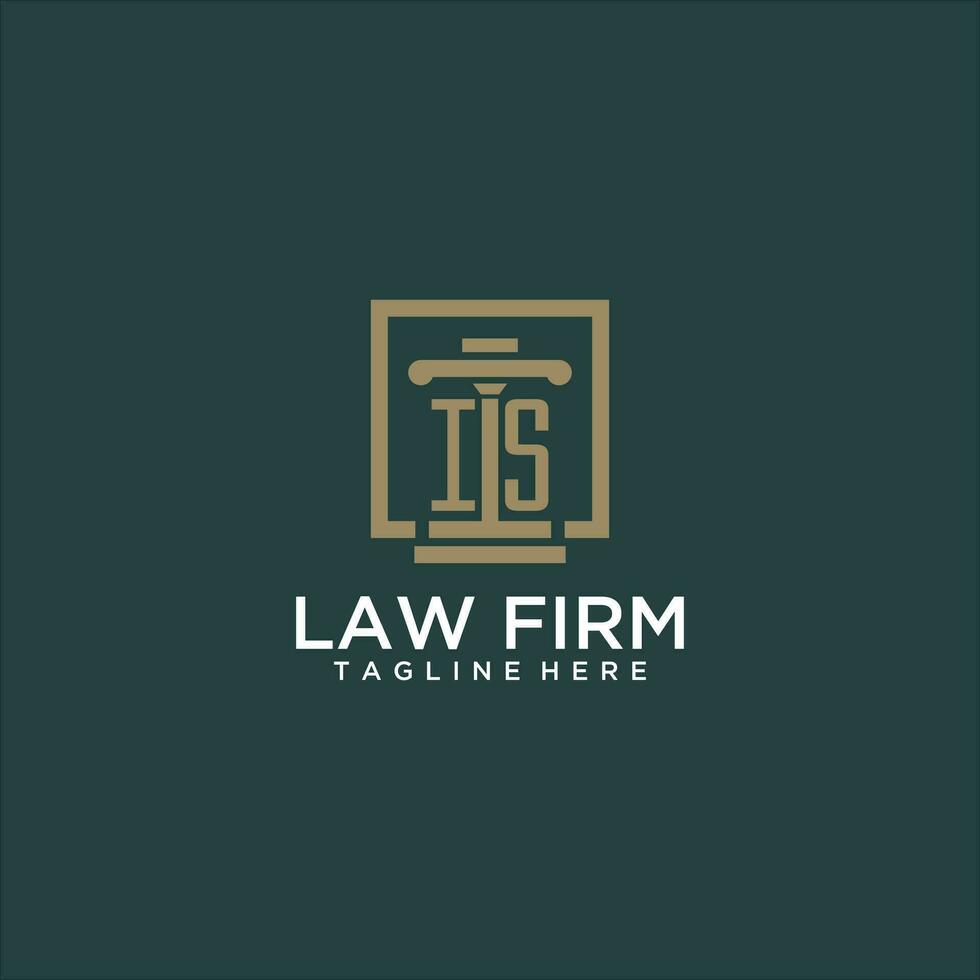 IS initial monogram logo for lawfirm with pillar design in creative square vector