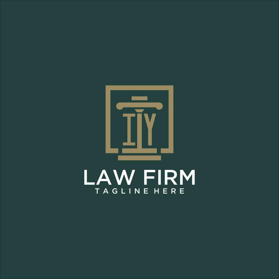 IY initial monogram logo for lawfirm with pillar design in creative square vector