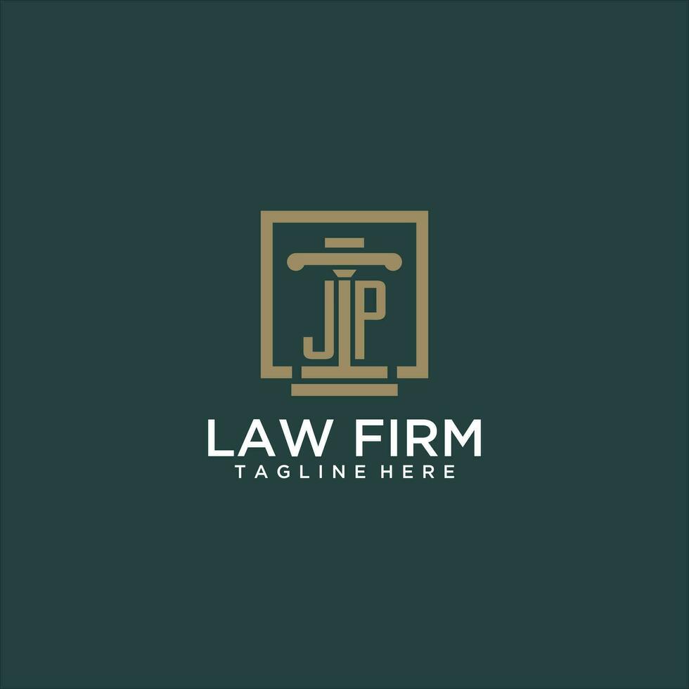 JP initial monogram logo for lawfirm with pillar design in creative square vector