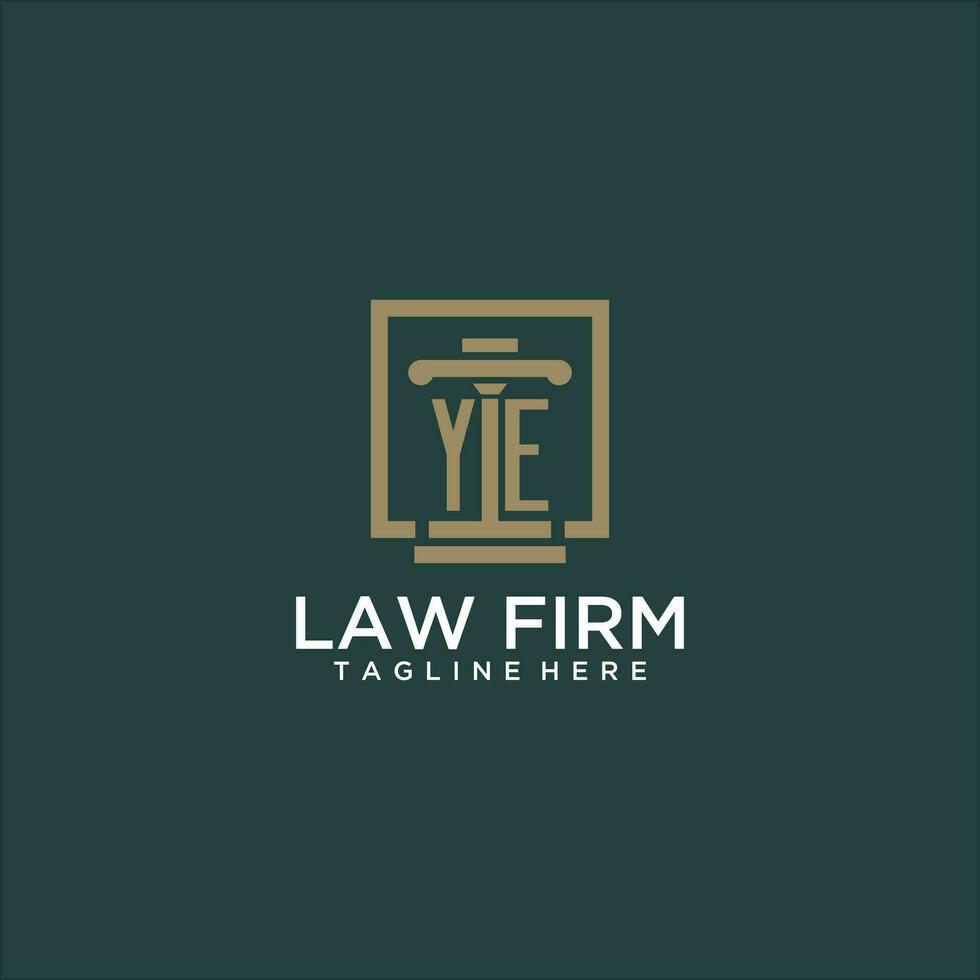 YE initial monogram logo for lawfirm with pillar design in creative square vector