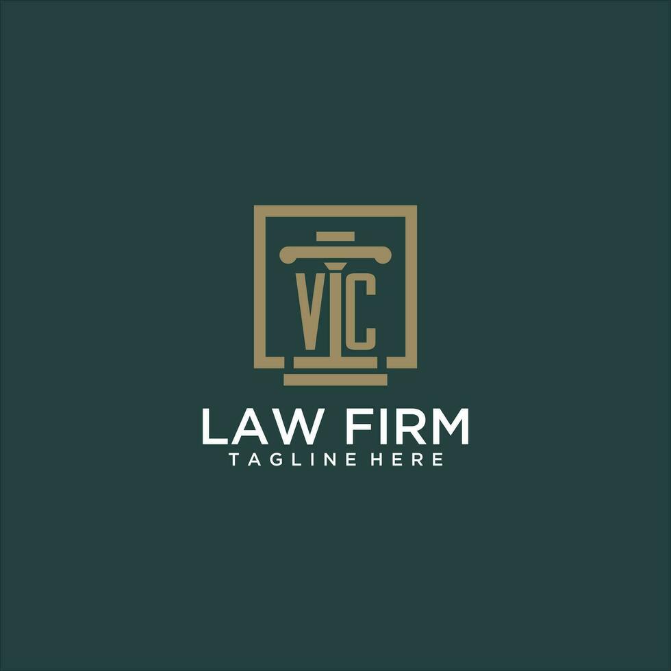 VC initial monogram logo for lawfirm with pillar design in creative square vector