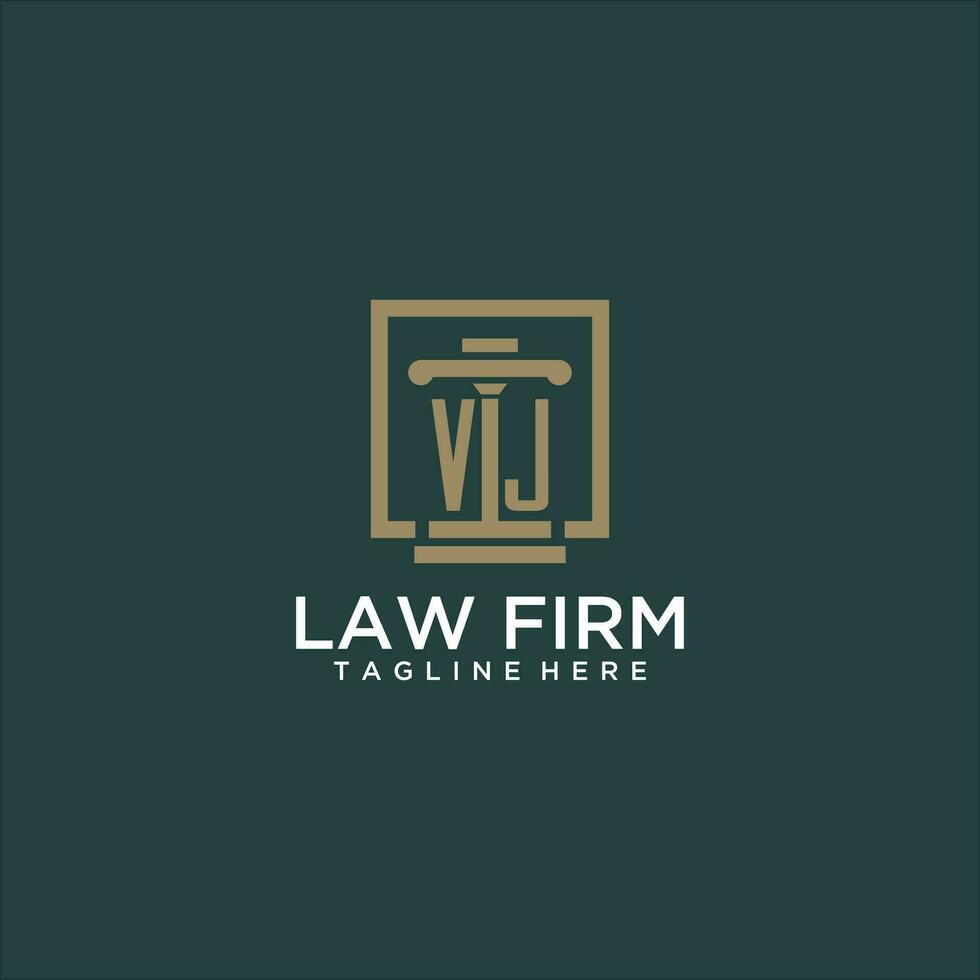 VJ initial monogram logo for lawfirm with pillar design in creative square vector