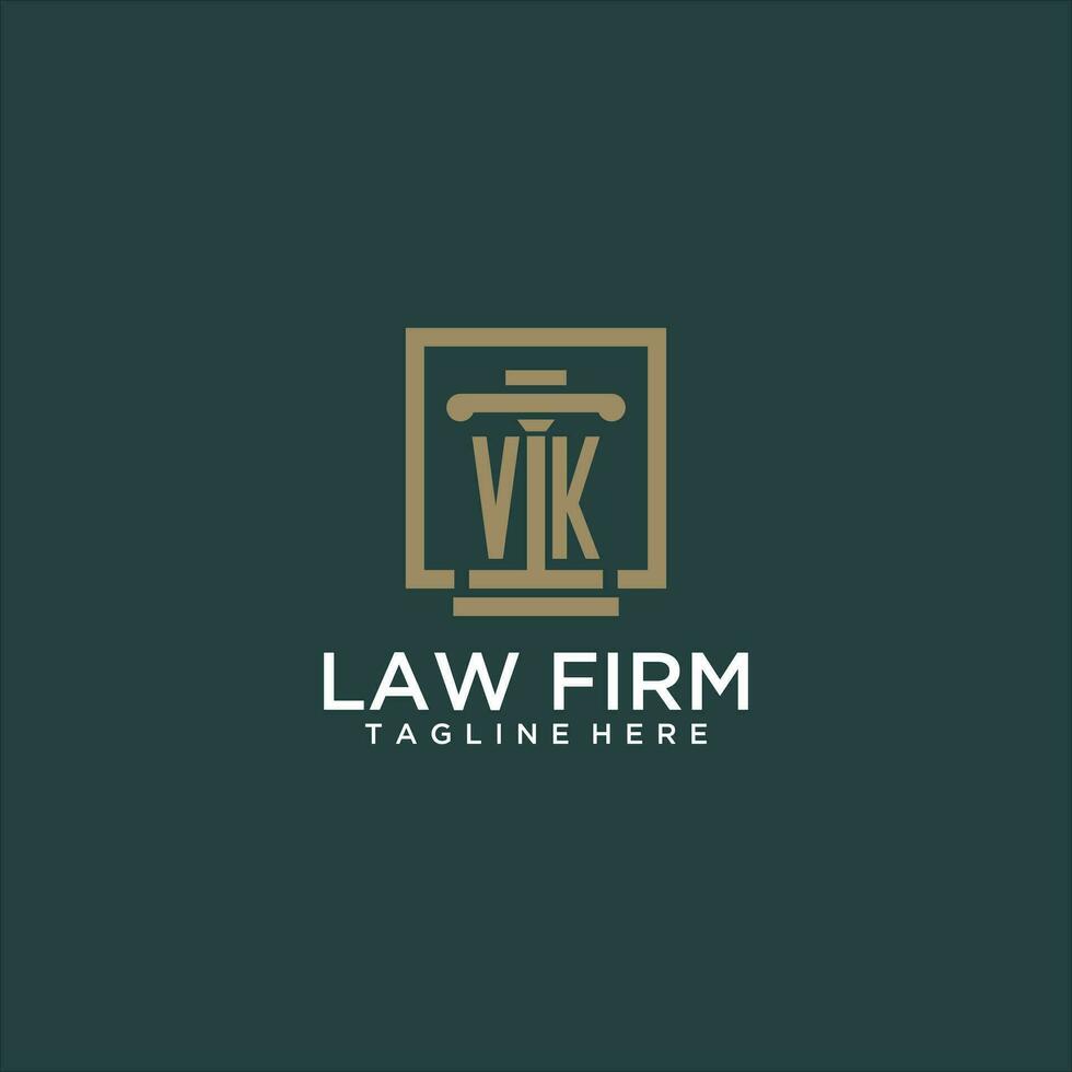 VK initial monogram logo for lawfirm with pillar design in creative square vector