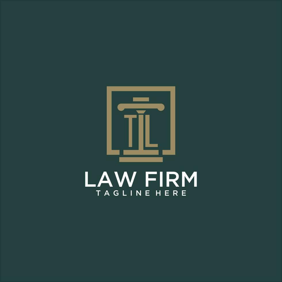 TL initial monogram logo for lawfirm with pillar design in creative square vector