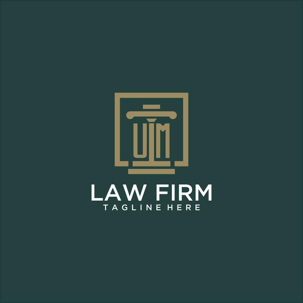 UM initial monogram logo for lawfirm with pillar design in creative square vector