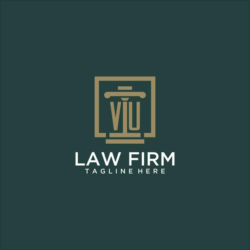 VU initial monogram logo for lawfirm with pillar design in creative square vector