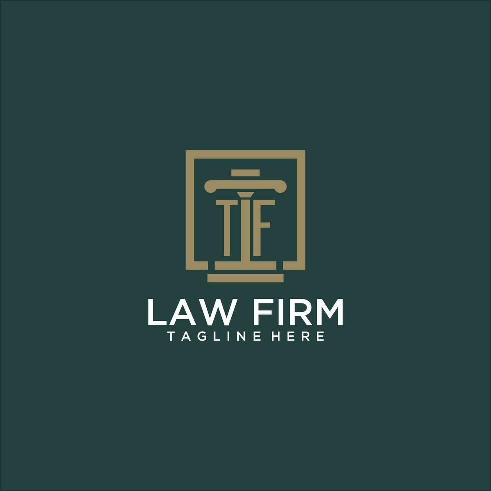 TF initial monogram logo for lawfirm with pillar design in creative square vector
