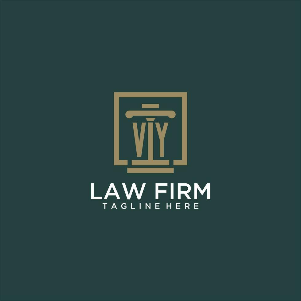 VY initial monogram logo for lawfirm with pillar design in creative square vector