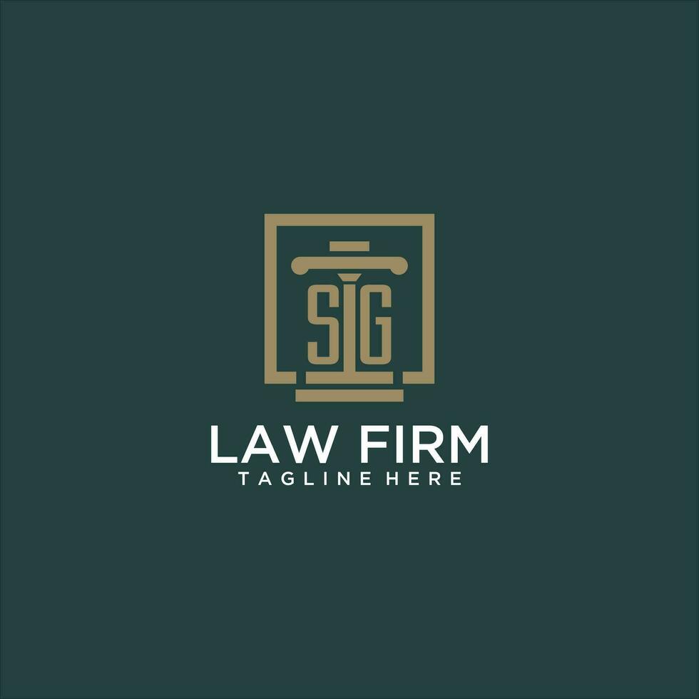 SG initial monogram logo for lawfirm with pillar design in creative square vector