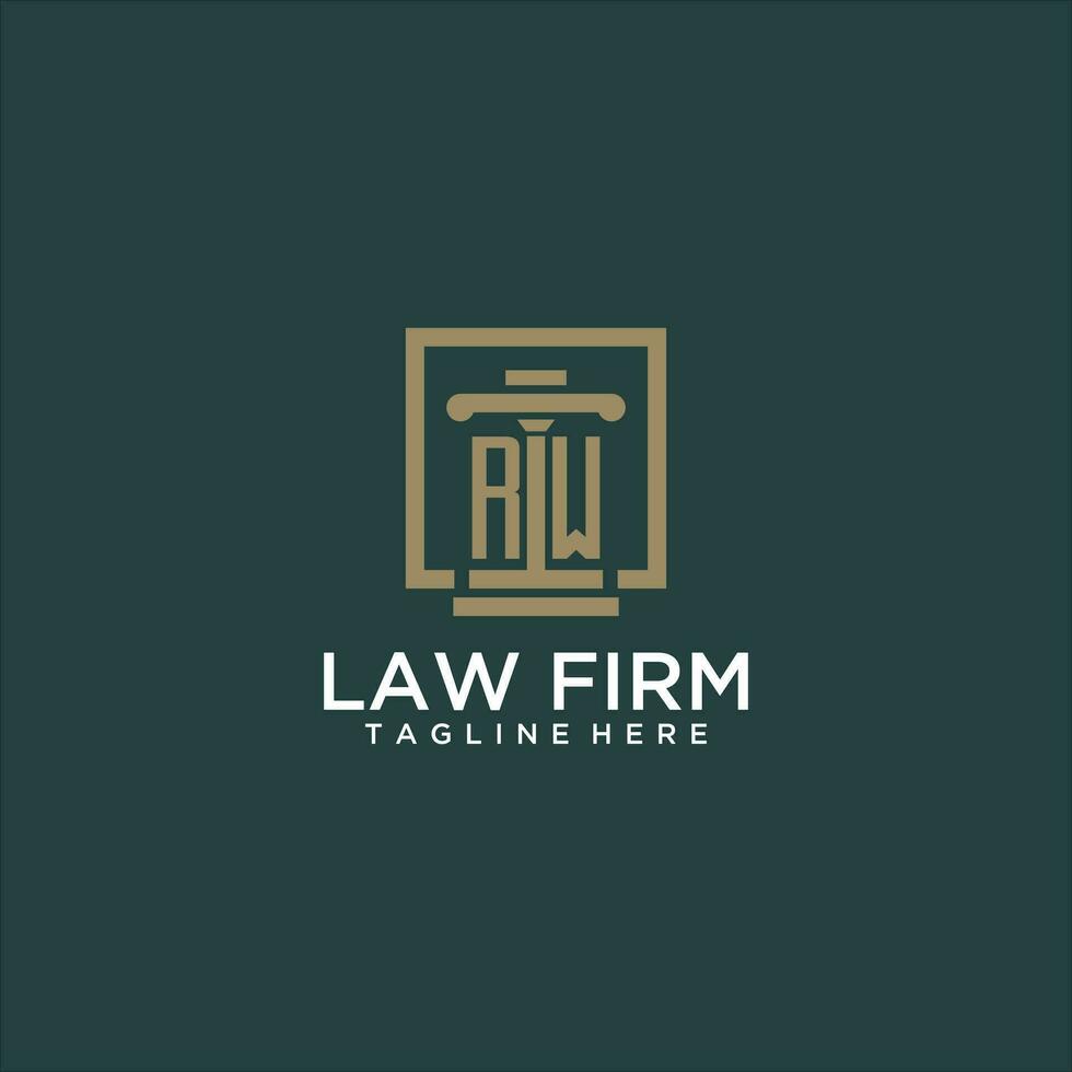 RW initial monogram logo for lawfirm with pillar design in creative square vector
