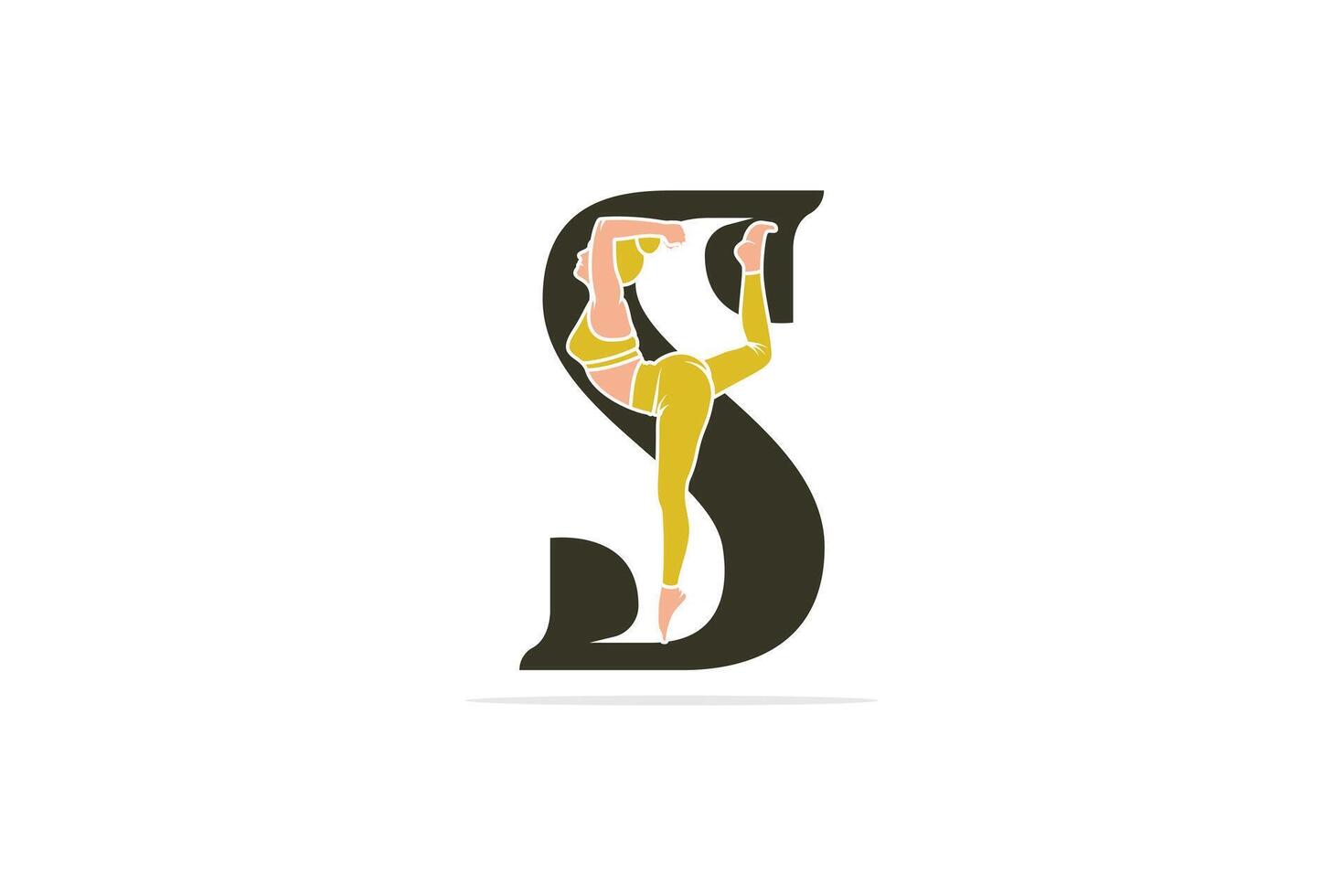 Deportes yoga mujer en letra s vector diseño. alfabeto letra icono concepto. Deportes joven mujer haciendo yoga ejercicios con letra s logo diseño.