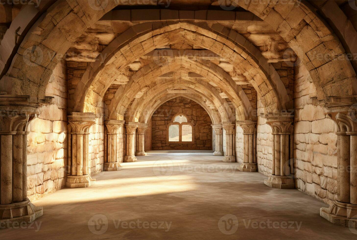 ancient classic architecture featuring stone arches. AI Generated photo