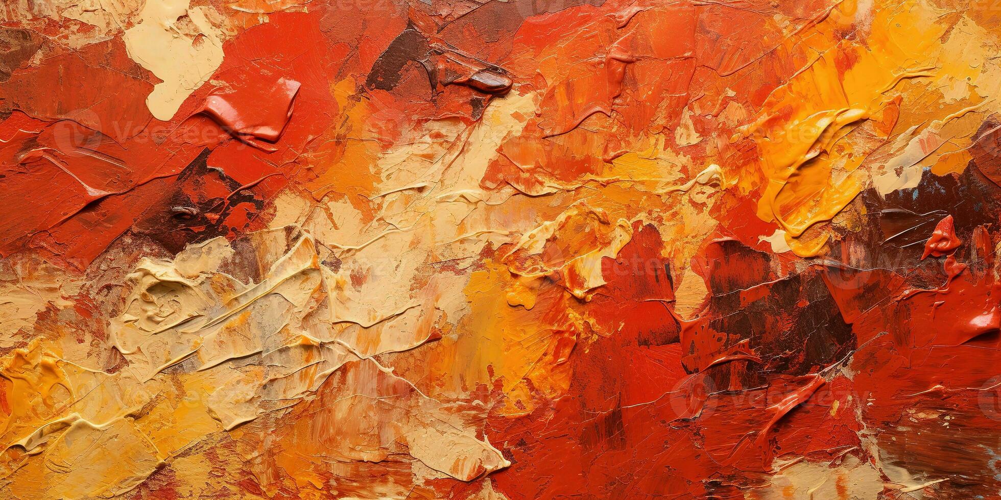 Generative AI, Closeup of impasto abstract rough autumn colors art painting texture, orange fall background photo