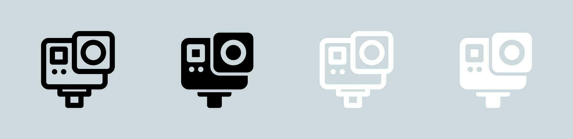 Action cam icon set in black and white. Sport camera signs vector illustration.