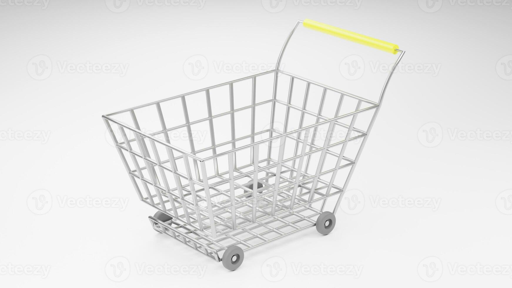 3d representación de compras carro, compras carretilla en blanco foto