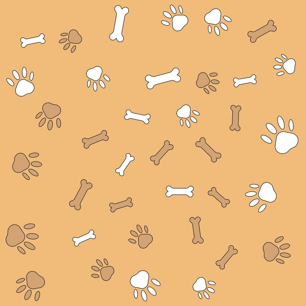 Seamless boho patterns with bone and paw dog. Contemporary minimalistic trendy yellow gradient backgrounds for kids. vector